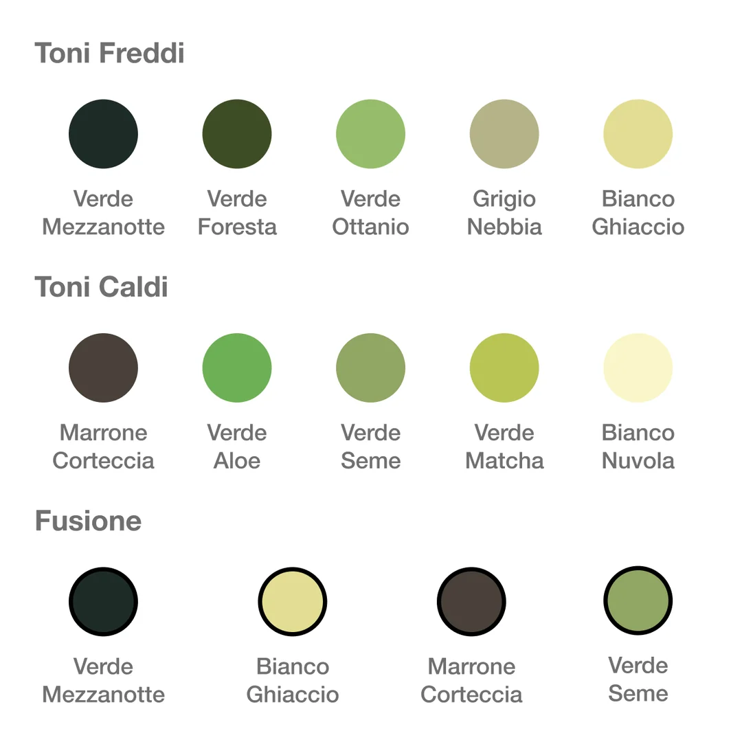 Colori del muschio stabilizzato MOSSwall®: Cool Tones, Warm Tones, Fusion e Seasonal Mixes