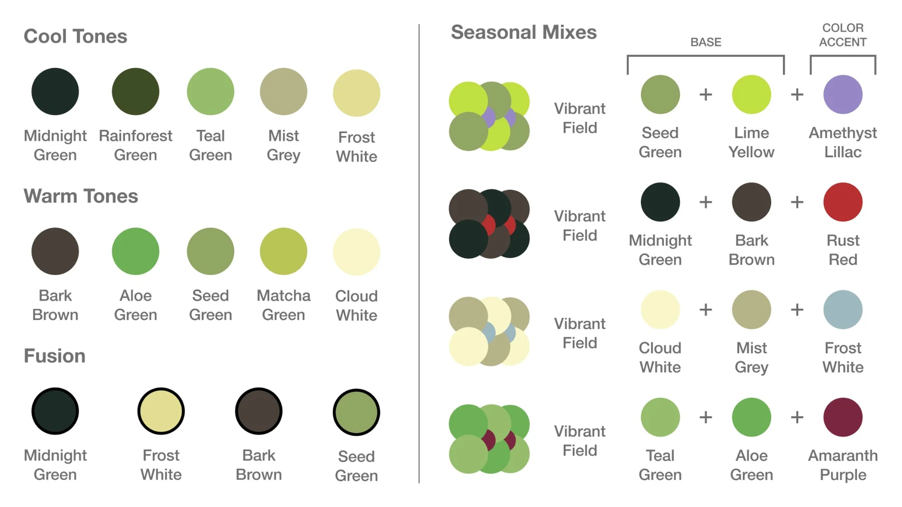 MOSSwall® stabilized moss colors: Cool Tones, Warm Tones, Fusion and Seasonal Mixes