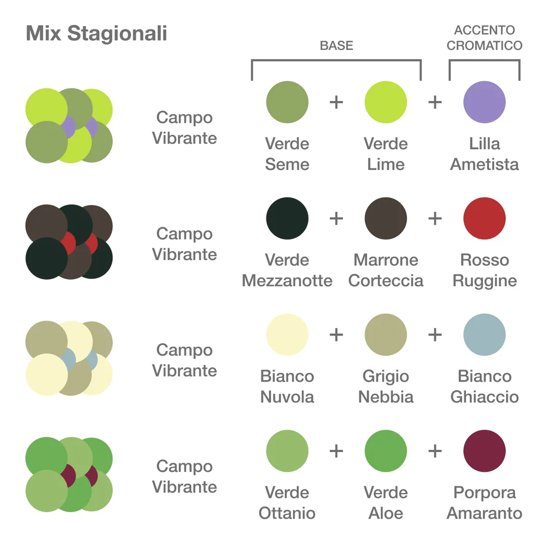 Seasonal Mixes MOSSwall®: composizioni Vibrant Field di due colori di base e un accento cromatico