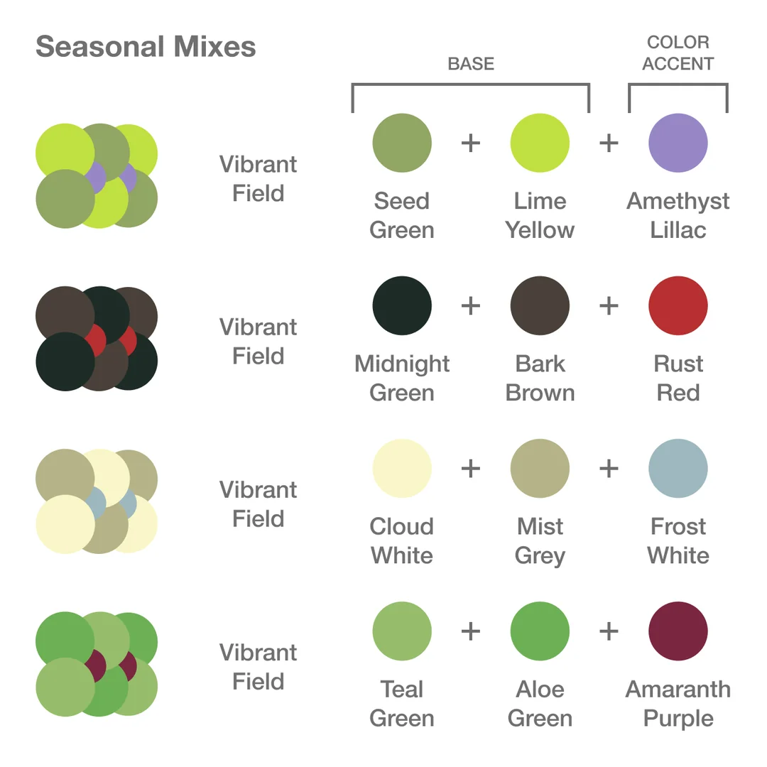 MOSSwall® Seasonal Mixes: Vibrant Field compositions of two base colors and one color accent