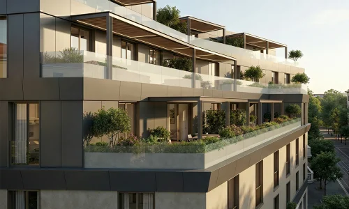 Fioriere modulari Green Wave su terrazzo moderno arredato